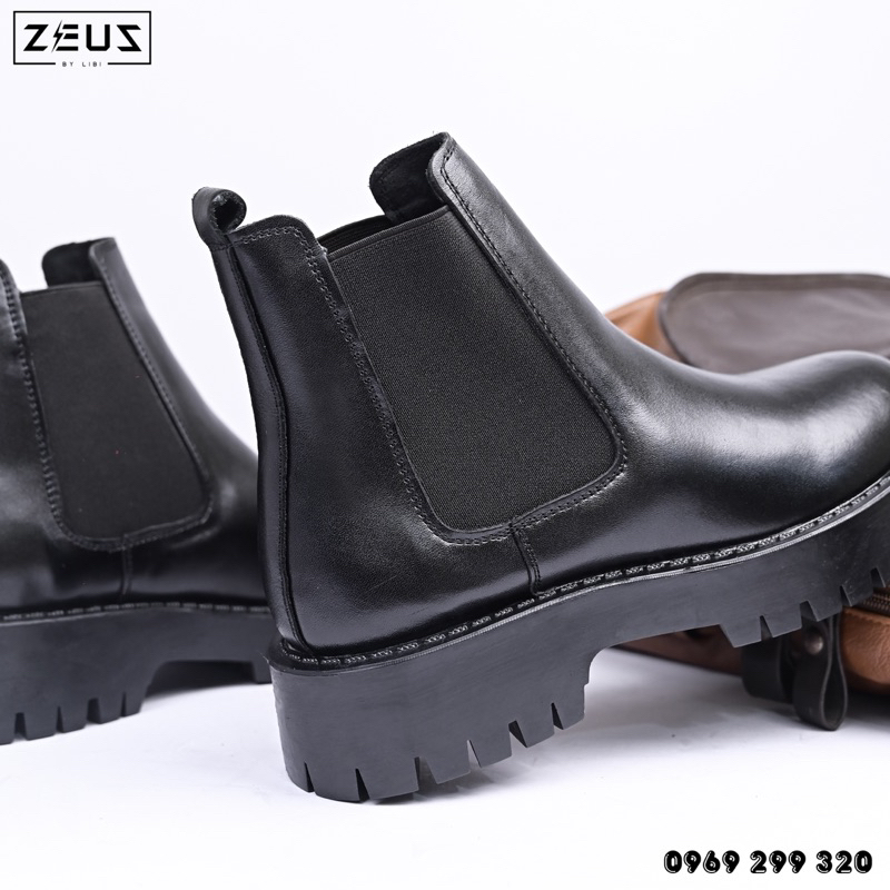 Giày Chelsea Boots Da Bò Thật Tăng Chiều Cao ZEUS DC-03 Đen