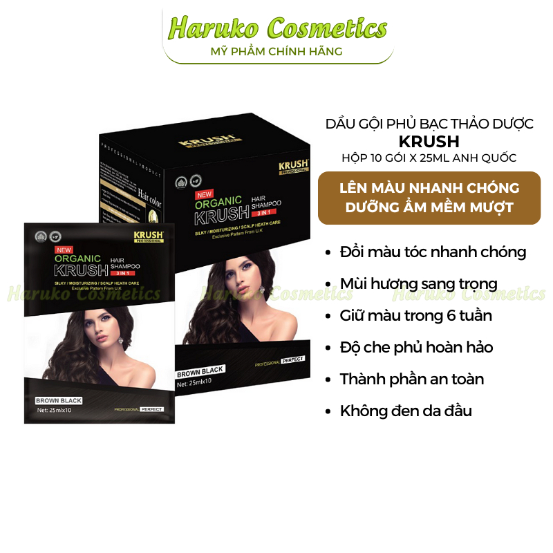 [Chính hãng] Dầu Gội Nhuộm Tóc Hữu Cơ Thiên Nhiên KRUSH - Màu Đen, Nâu Đen, Nâu Hạt Dẻ