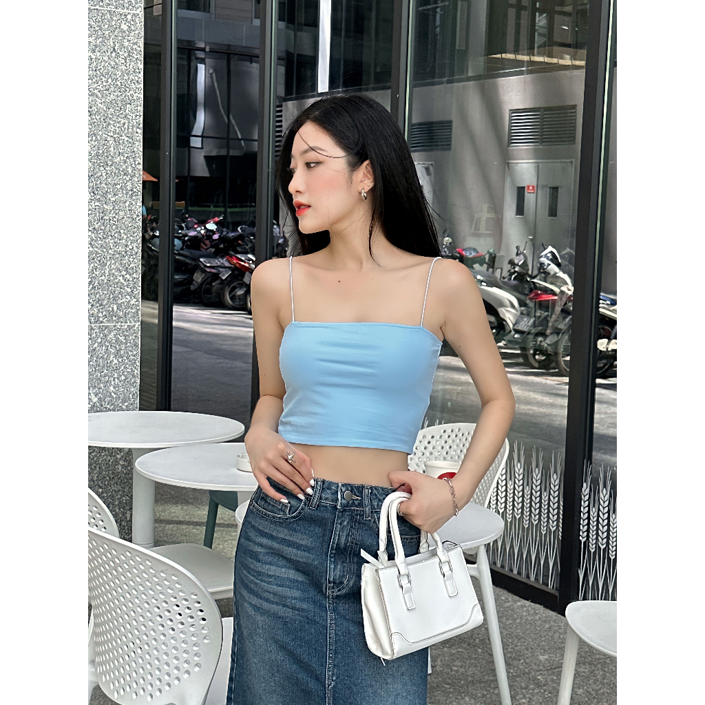 Chân váy jean midi nữ HEYBEE màu xanh, xẻ giữa, dài ngang bắp chân  - HJ1547