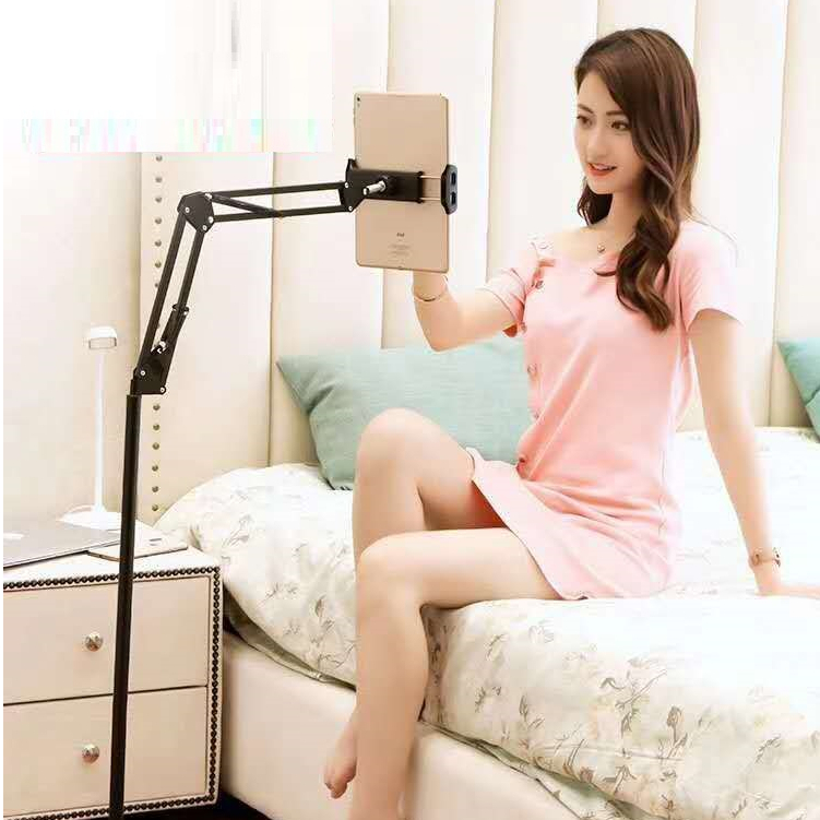Chân đỡ ipad đứng đa năng thân nhôm cao cấp, chỉnh độ cao 135cm xoay 360 linh hoạt chống rung xem phim,quay video
