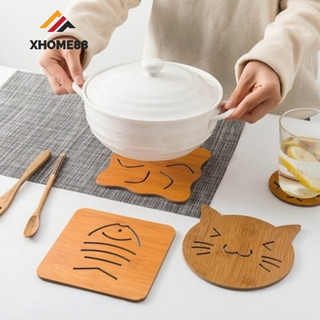 Bộ 2 miếng lót nồi, lót cốc cách nhiệt bàn ăn bàn bếp bằng gỗ ngộ nghĩnh