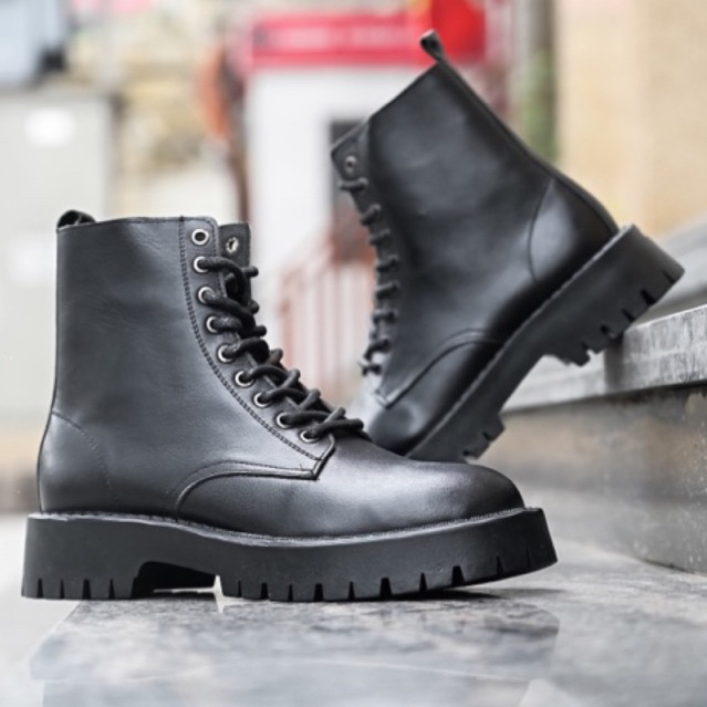 Giày Combat Boots Nam Nữ Tăng Chiều Cao ZEUS DC-04 Đen