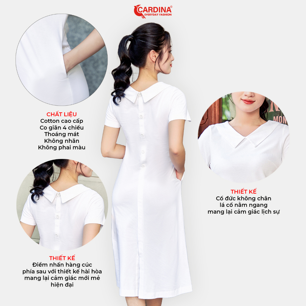 Đầm Polo Nữ 𝐂𝐀𝐑𝐃𝐈𝐍𝐀 Chất Cotton Cao Cấp Cổ Đức Dáng Dài Có Cúc Sau Điệu Đà 3VAD04