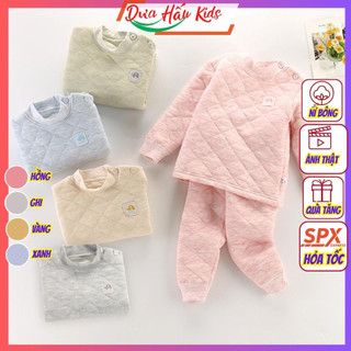 Bộ nỉ trần bông cho bé, bộ trần bông cao cấp cài vai cho bé trai bé gái mặc thu đông.
