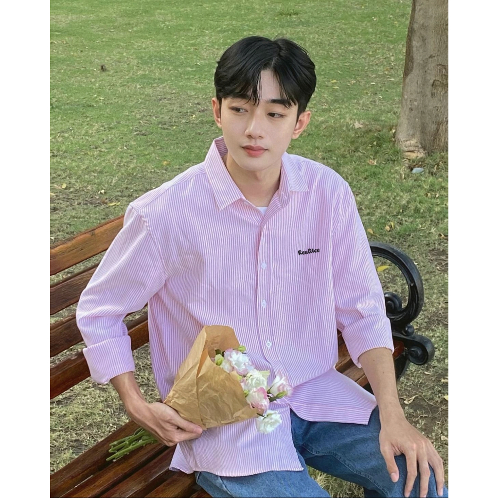 Áo Sơ Mi Dài Tay Vải Cotton Oxford Kẻ Sọc Dáng Rộng REALITEE