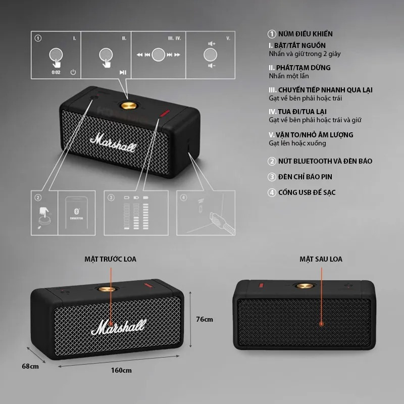 Loa bluetooth Marshall M2 phiên bản 2023 ,loa không dây M2 20w pin trâu âm thanh chất lượng chống nước - TECHHIGH