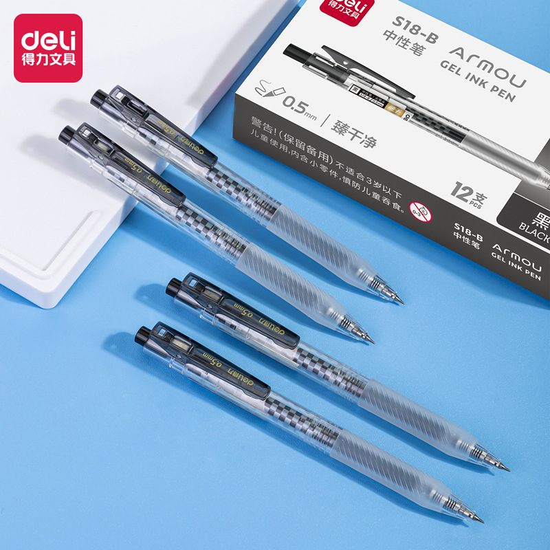Bút gel Deli học sinh bấm khô nhanh ngòi 0,5mm đầu bút hình nón S18