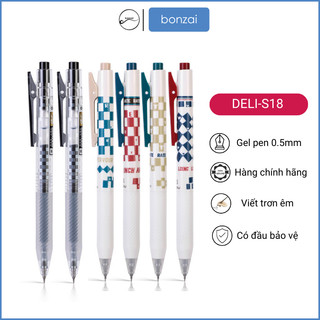 Bút gel Deli học sinh bấm khô nhanh ngòi 0,5mm đầu bút hình nón S18 (Hàng Chính Hãng)