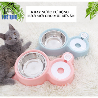 Bát Ăn Đôi Inox Tai Mèo Cho THÚ CƯNG❤️ Có Kèm Chén và Bình Nước Uông Tự Đông❤️Chống Trượt Siêu Bền W0102