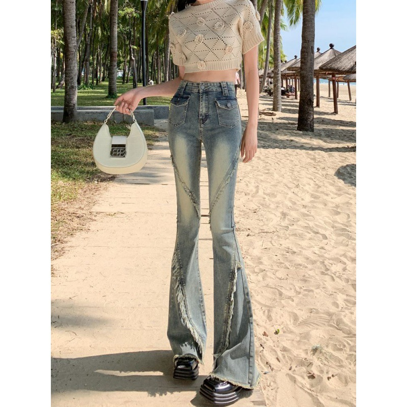 Quần jean dài ống loe lưng cao y2k, quần bò thời trang phong cách retro J39