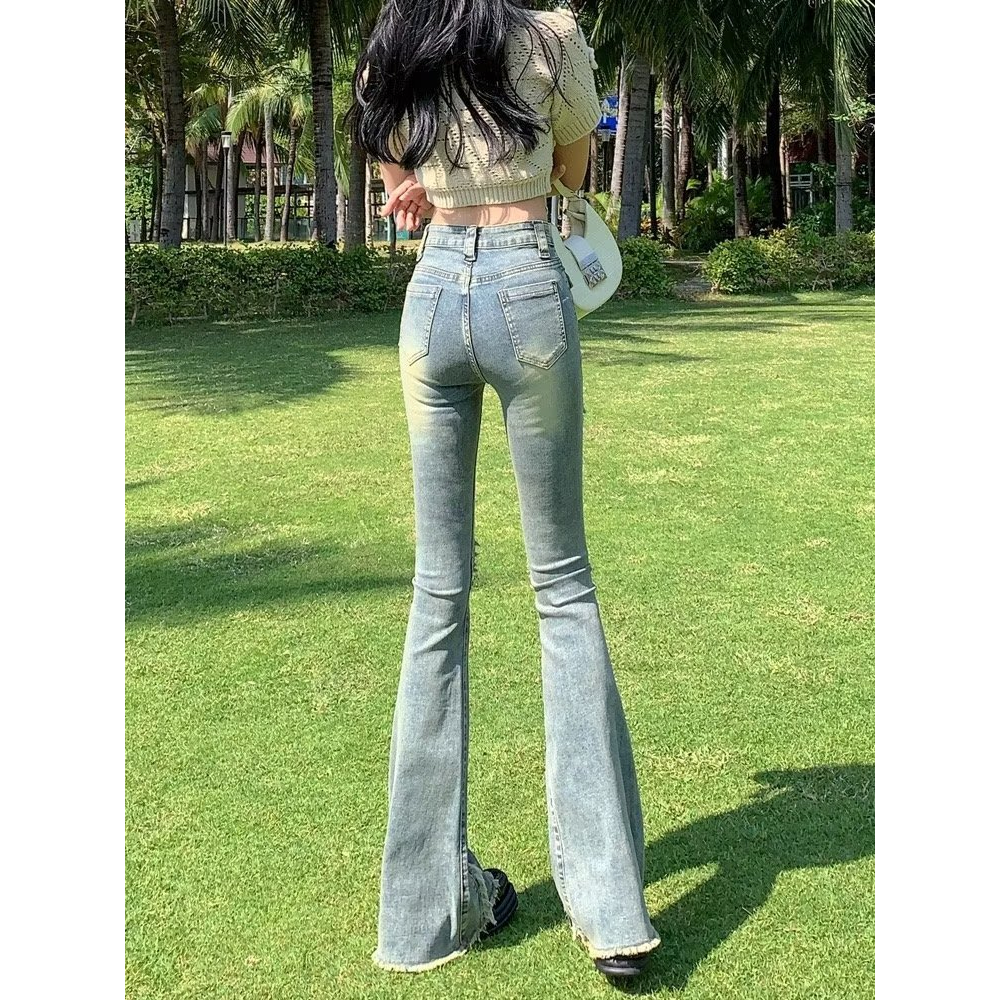 Quần jean dài ống loe lưng cao y2k, quần bò thời trang phong cách retro J39