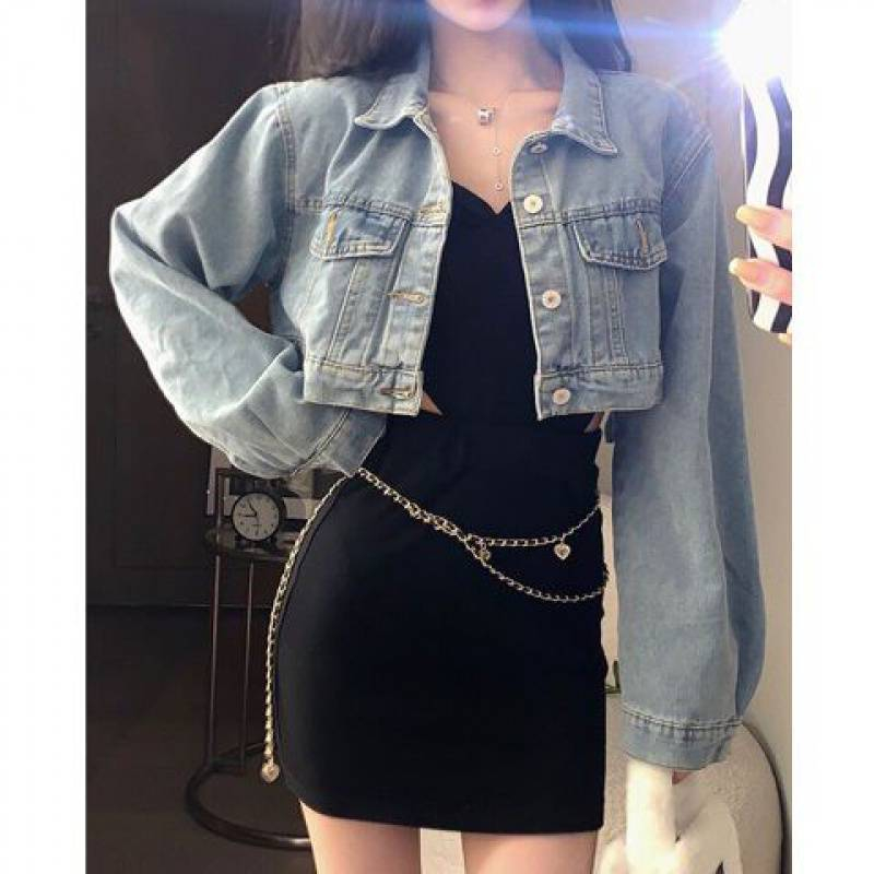 Áo khoác jean dáng rộng dài tay y2k, áo bò lửng thời trang denim jacket J41