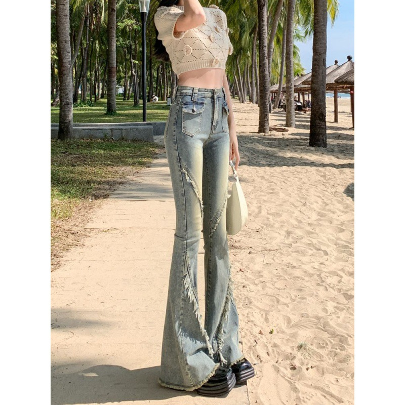 Quần jean dài ống loe lưng cao y2k, quần bò thời trang phong cách retro J39