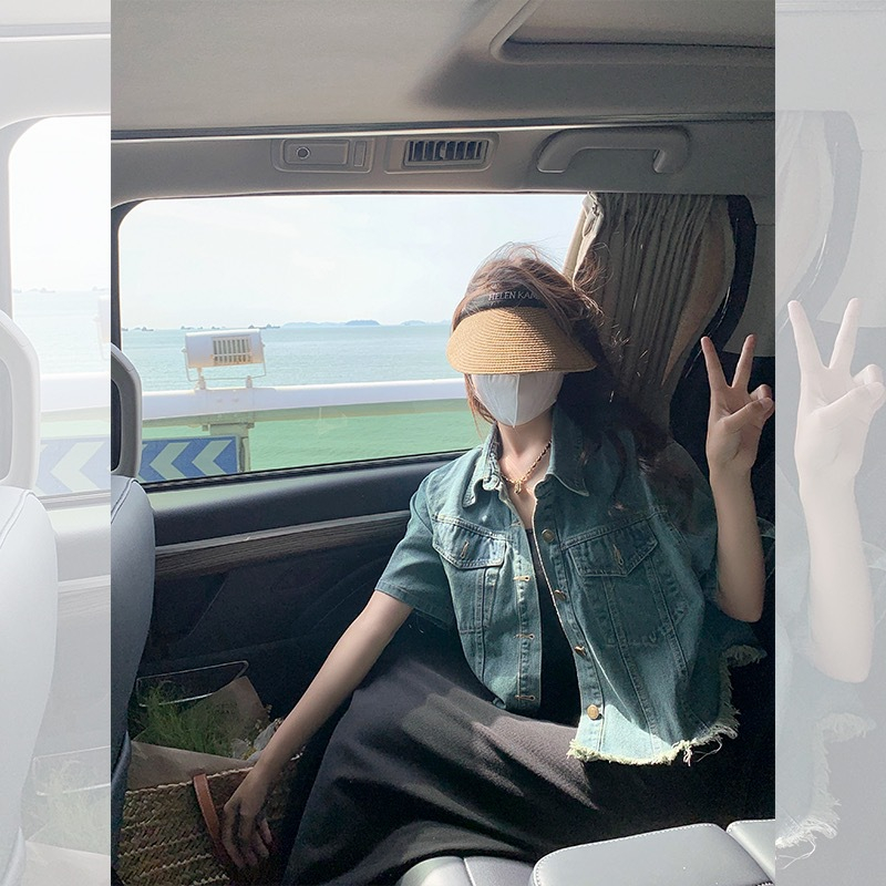 Áo khoác jean mỏng ngắn tay y2k, áo bò tay ngắn dáng rộng denim jacket J40