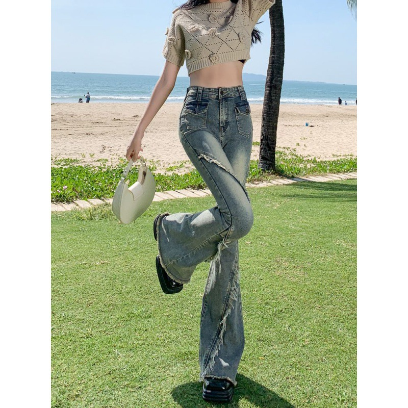 Quần jean dài ống loe lưng cao y2k, quần bò thời trang phong cách retro J39