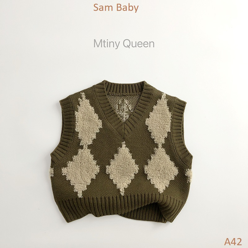 Áo gile len Retro cổ tim hình trám nổi cho bé-Sam baby-A42