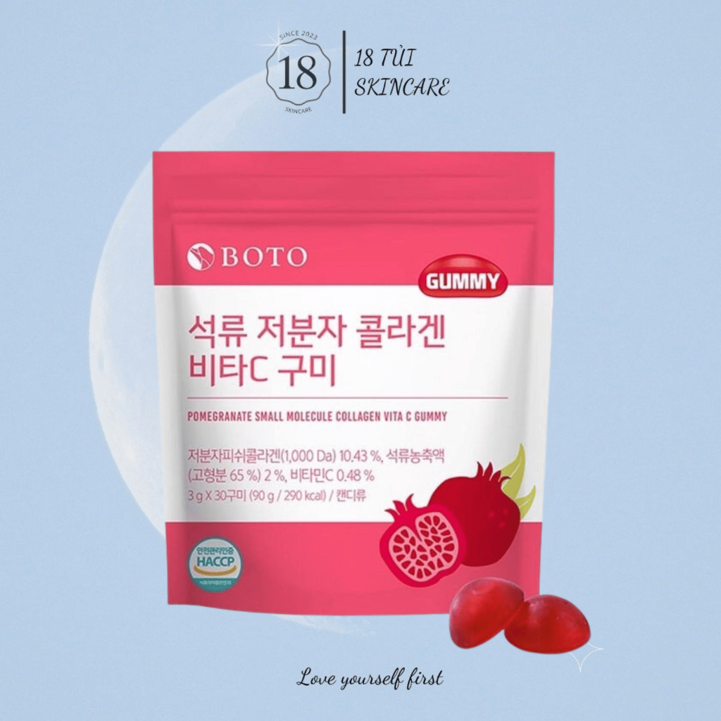 Kẹo dẻo bổ sung Collagen BOTO lựu đỏ Pomegranate Collagen Vita C Gummy - 30 viên