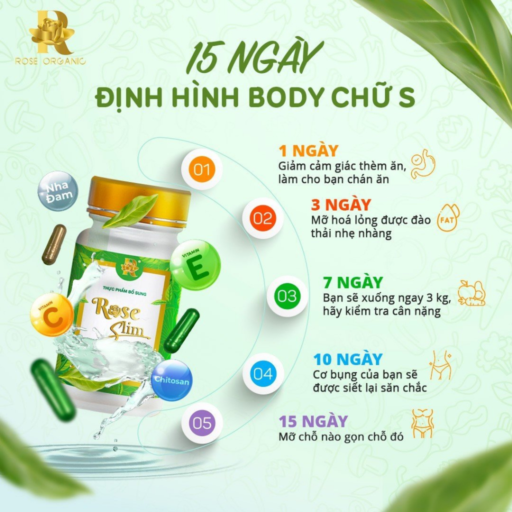 🍭 Giảm Cân ROSE Slim Liệu Trình 15 Ngày Gàm 5-8kg Cho Cơ Địa Khó Giảm