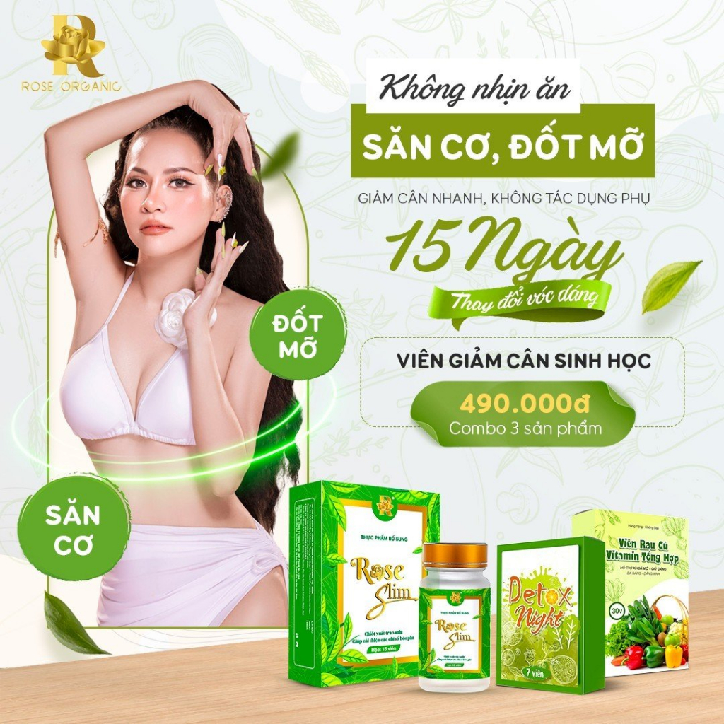 🍭 Giảm Cân ROSE Slim Liệu Trình 15 Ngày Gàm 5-8kg Cho Cơ Địa Khó Giảm