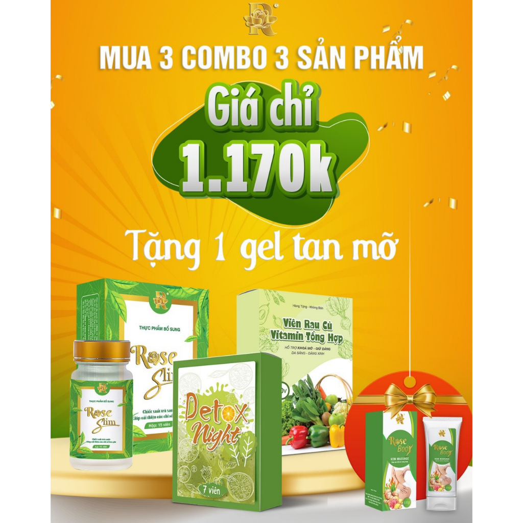🍭 Giảm Cân ROSE Slim Liệu Trình 15 Ngày Gàm 5-8kg Cho Cơ Địa Khó Giảm