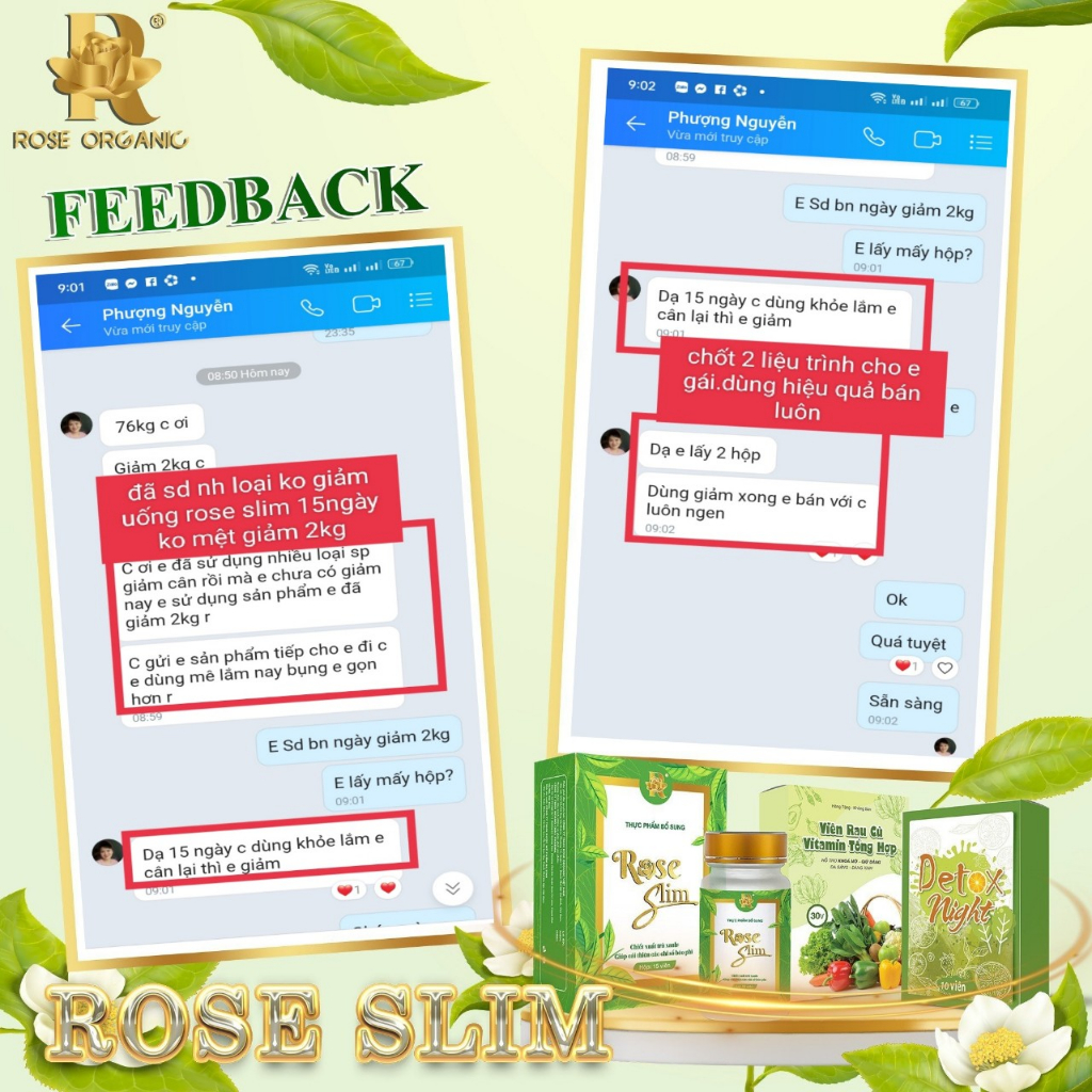 🍭 Giảm Cân ROSE Slim Liệu Trình 15 Ngày Gàm 5-8kg Cho Cơ Địa Khó Giảm