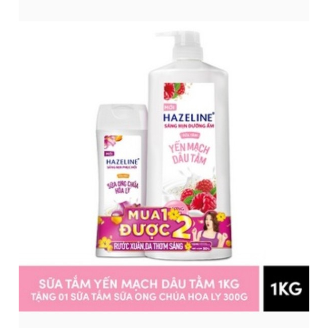 Sữa tắm dưỡng ẩm sáng da Hazeline yến mạch dâu tằm 995ml TẶNG KÈM CHAI 300ML