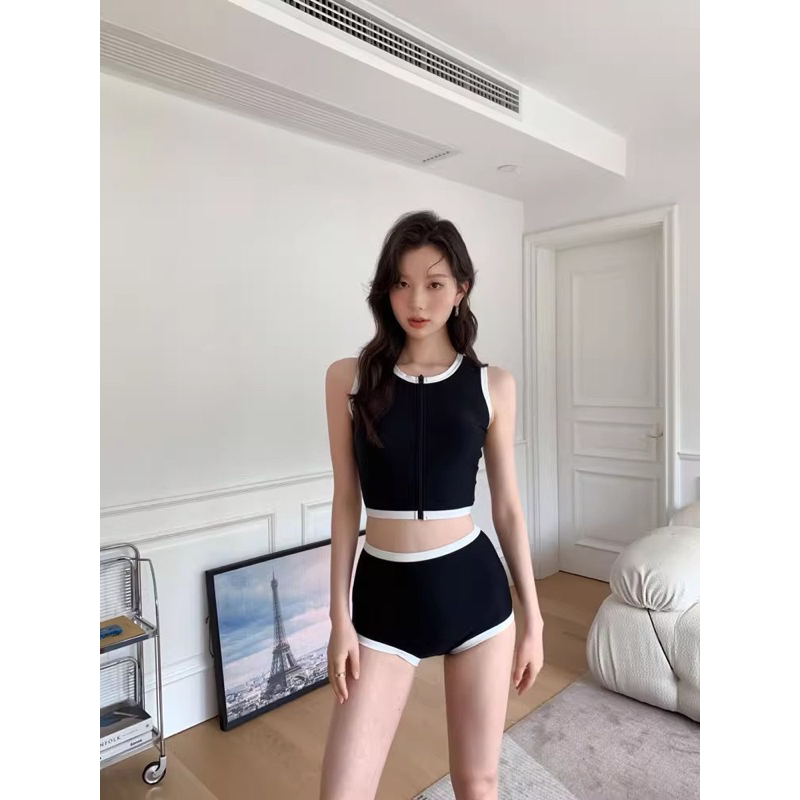 Set đồ bơi bó sát cơ thể,áo kèm khóa kéo,set bikini kín đáo