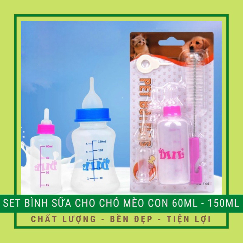 Bộ Bình Sữa Cho Chó Con & Mèo Con - Thể Tích 60ml - 150ml