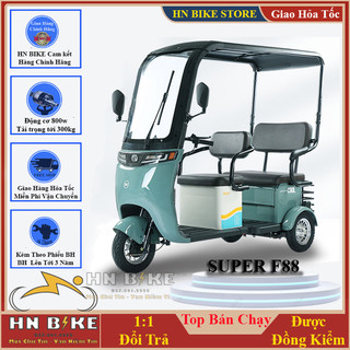 Xe điện 3 bánh mái che f88-02, mẫu xe điện 3 bánh 2 hàng ghế, tải trọng tới 300kg, phiên bản 2024