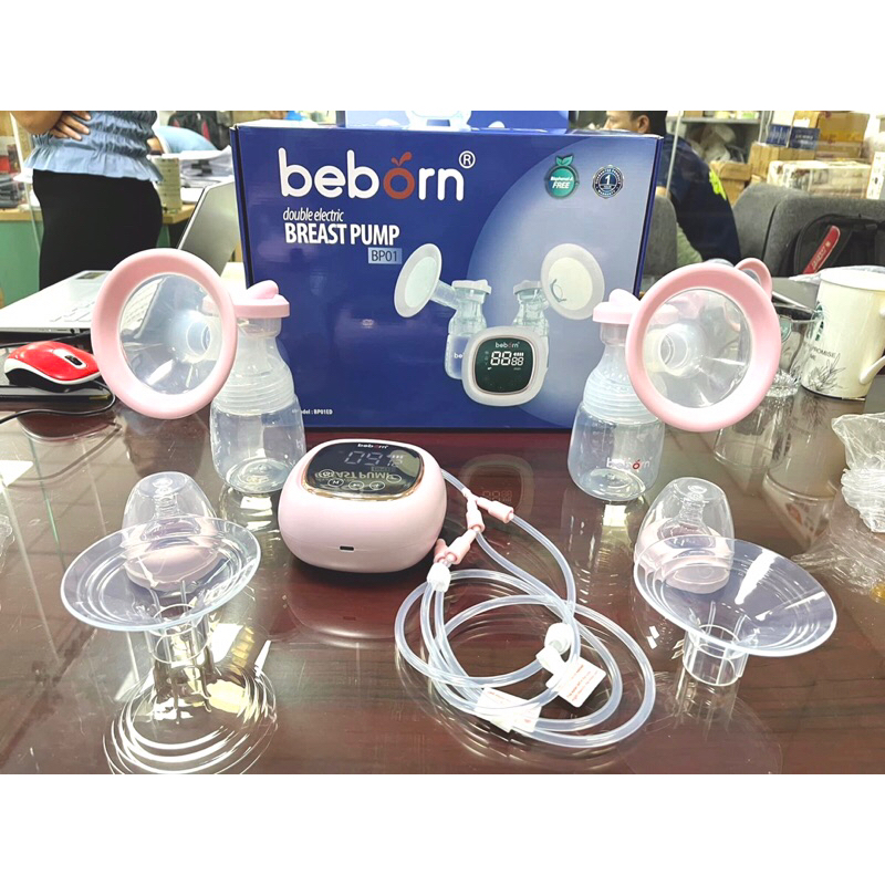Máy hút sữa điện đôi BP01 Beborn 3 chế độ 9 cấp mỗi chế độ 2 phễu cứng và silicone tích pin 2000mah tiện lợi