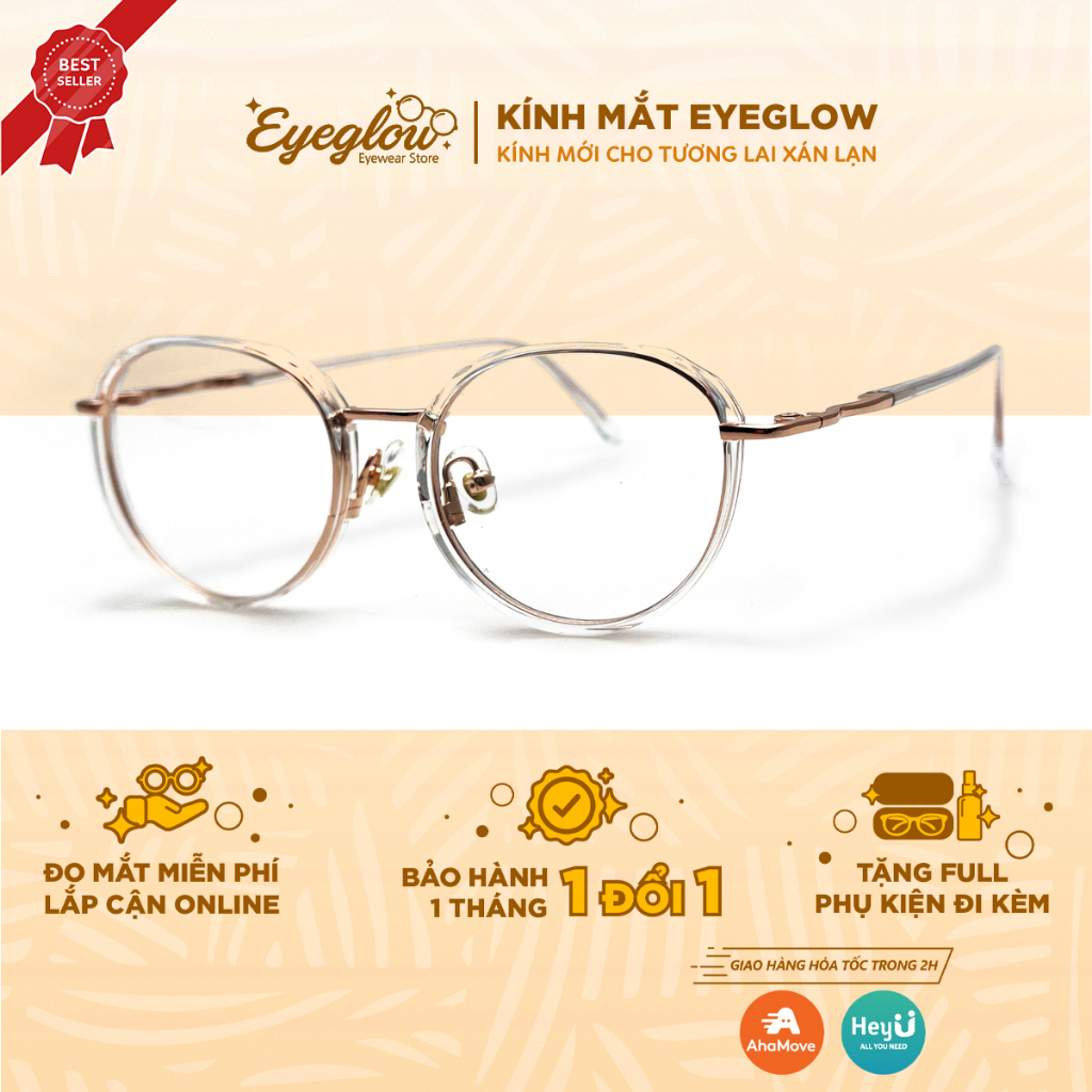 Gọng kính cận tròn cao cấp Eyeglow thanh mảnh cute dễ đeo chất liệu mới cao cấp bền dẻo EG2001
