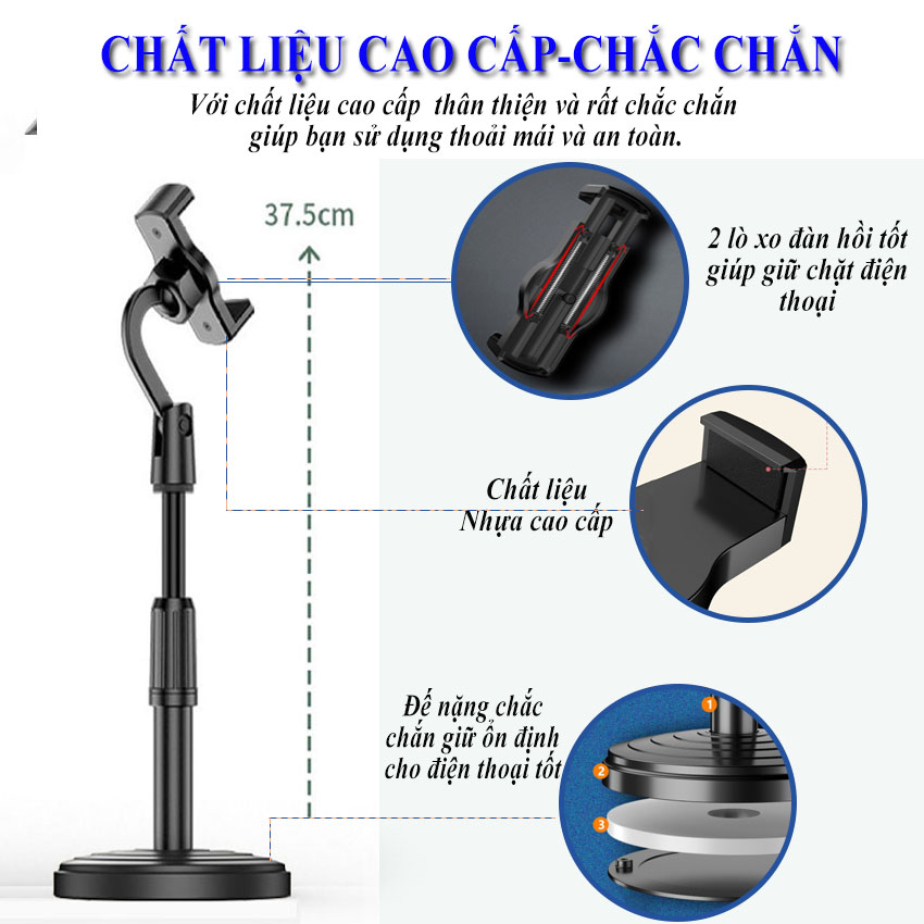 Giá đỡ điện thoại để bàn xoay 360 độ điều chỉnh độ cao linh hoạt chống rung,xếp gọn mang theo