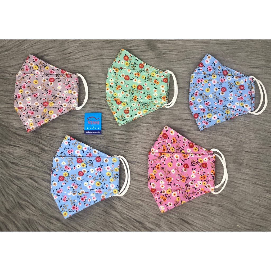 combo 5 khẩu trang vải tole kiểu KF94 , thương hiệu NISSI , 2 mặt vải trước sau giống nhau , ảnh thật .