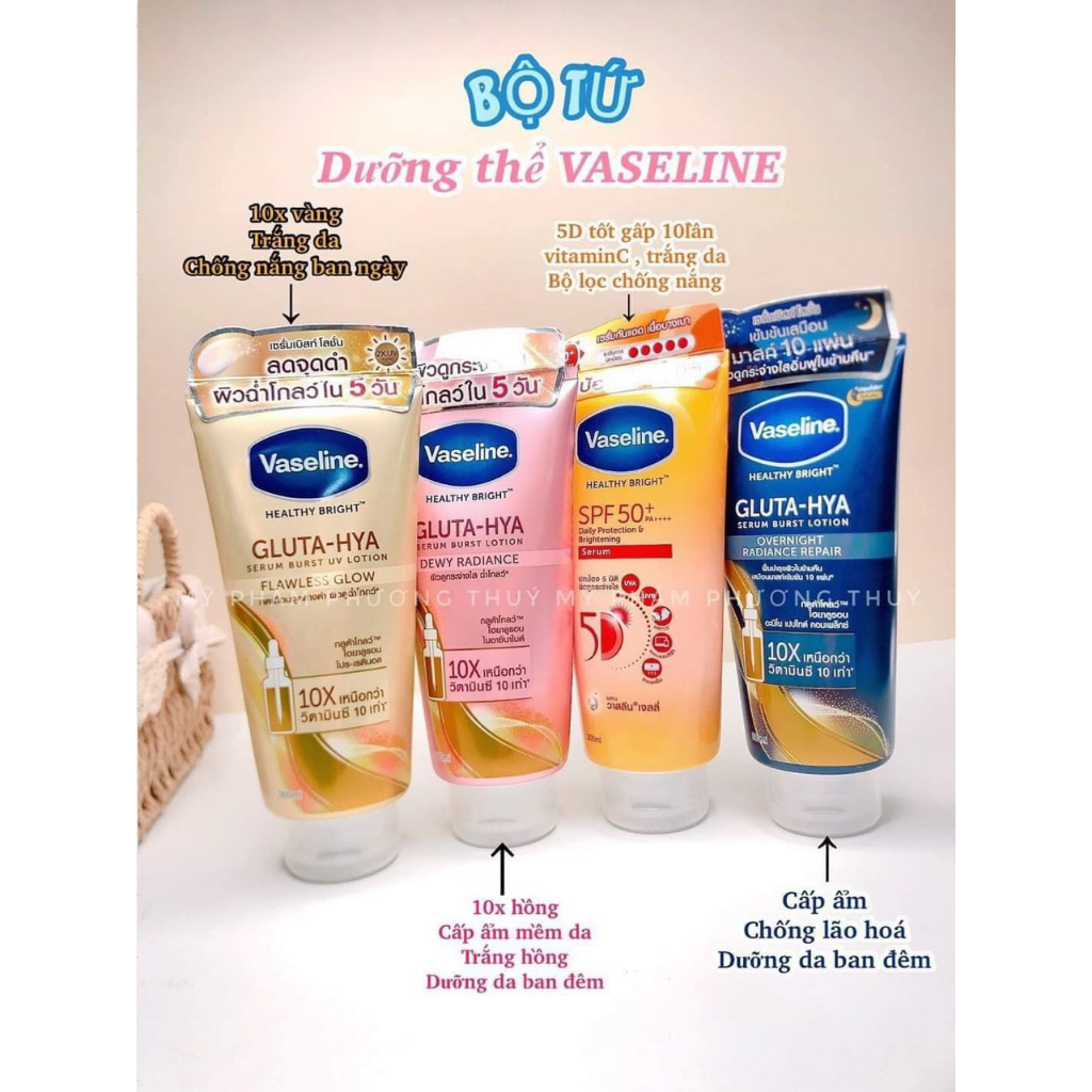 Dưỡng thể Vaseline Healthy Bright Gluta Hya Serum Burst Lotion 10X trắng da mờ nám hiệu quả