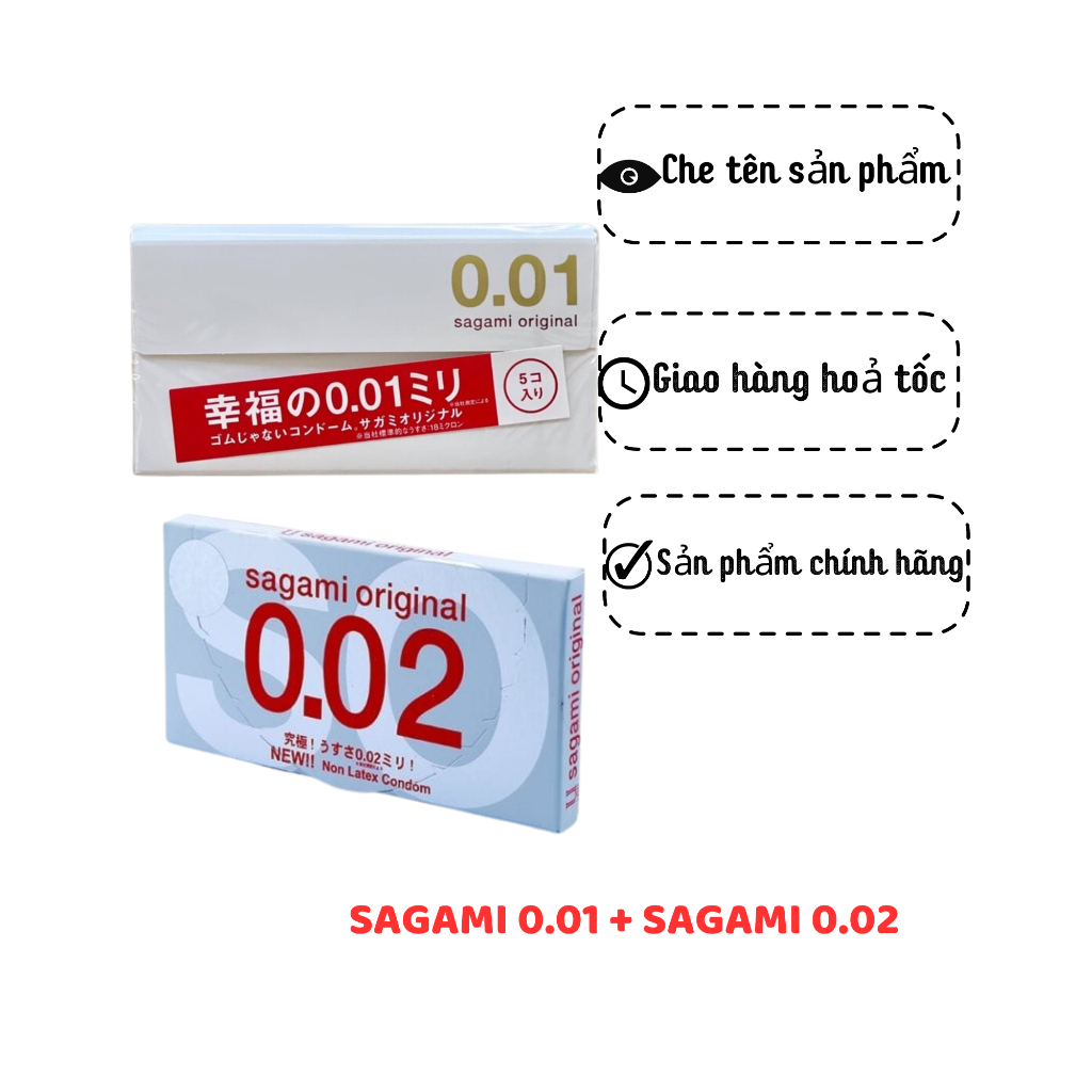 Combo 2 hộp bao cao su sagami 0.01 hộp 5 chiếc và bao cao su sagami 0.02 hộp 2 chiếc