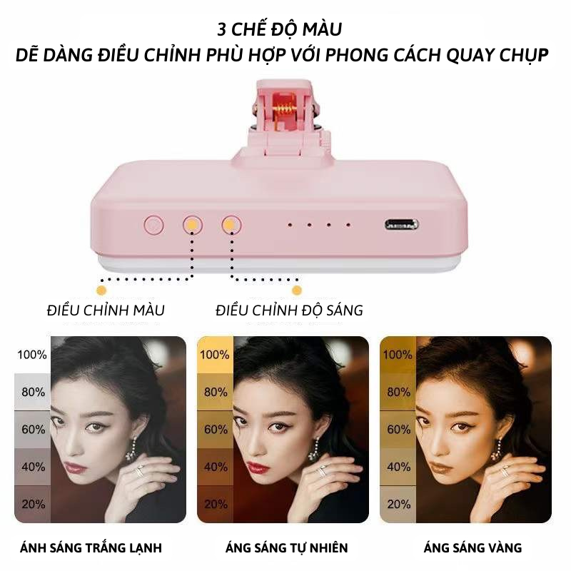Đèn led livestream kẹp điện thoại gắn máy ảnh trợ sáng để chụp ảnh selfie quay hình video makeup