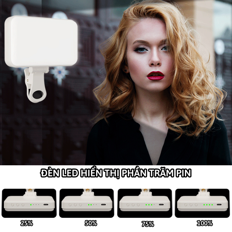 Đèn led livestream kẹp điện thoại gắn máy ảnh trợ sáng để chụp ảnh selfie quay hình video makeup