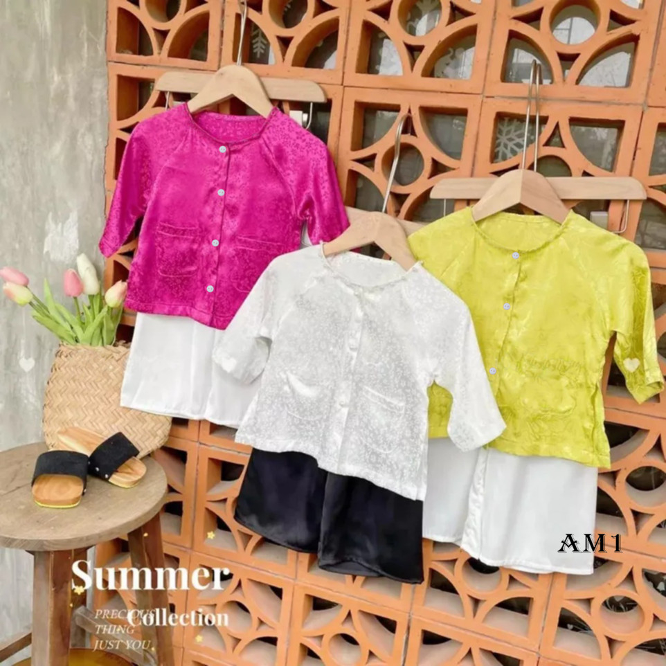 Áo bà ba dài tay vải gấm lụa TTR371 và Quần dài cho bé gái TTR372