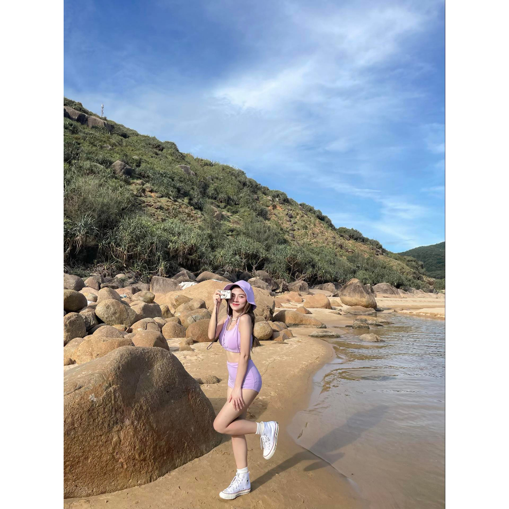 Bikini 2 mảnh tím pastel cạp cao