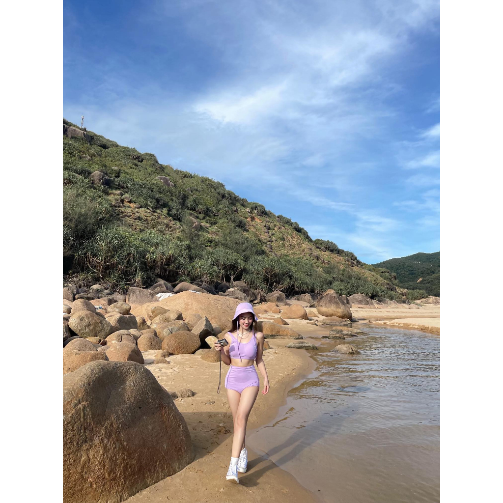 Bikini 2 mảnh tím pastel cạp cao