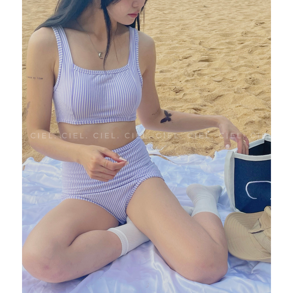 Bikini 2 mảnh tím pastel cạp cao