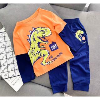 Bộ thu đông bé trai tay phối màu hoạt hình chất liệu cotton hàng vnxk hàng loại 1