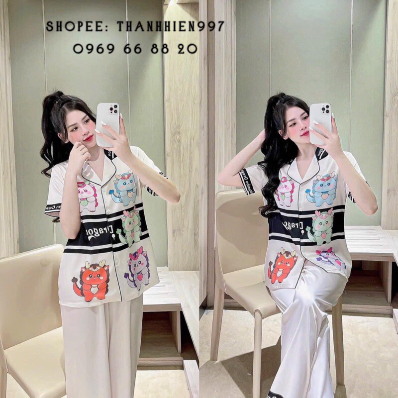 ❤Hàng QC❤️Pijama tay ngắn QD CLC đen sang trọng_THANHHIEN997_lụa satin CC, form to tôn dáng, vải mền mịn mát 1090.