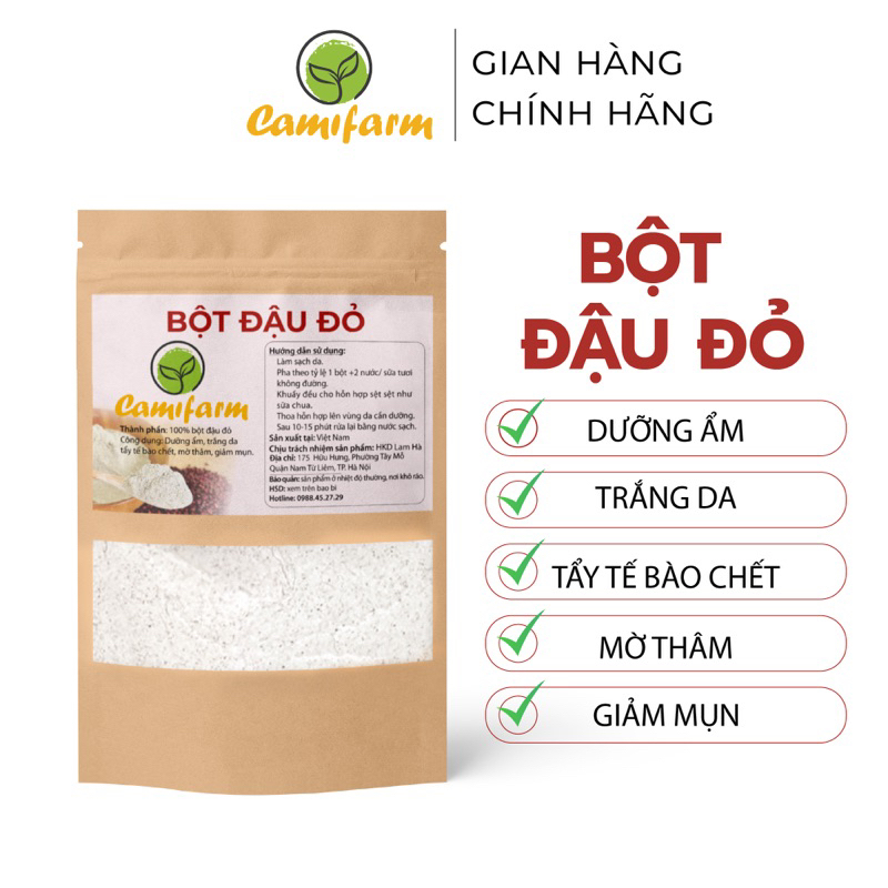 Bột đậu đỏ nguyên chất Camifarm đắp mặt, tẩy da chết body 50g