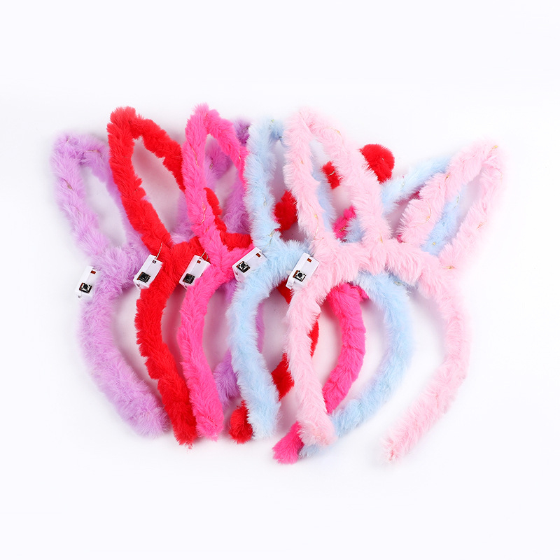 Bờm tai thỏ phát sáng, băng đô tai thỏ lông vũ có đèn led đáng yêu