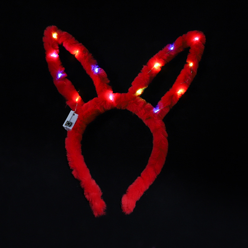 Bờm tai thỏ phát sáng, băng đô tai thỏ lông vũ có đèn led đáng yêu