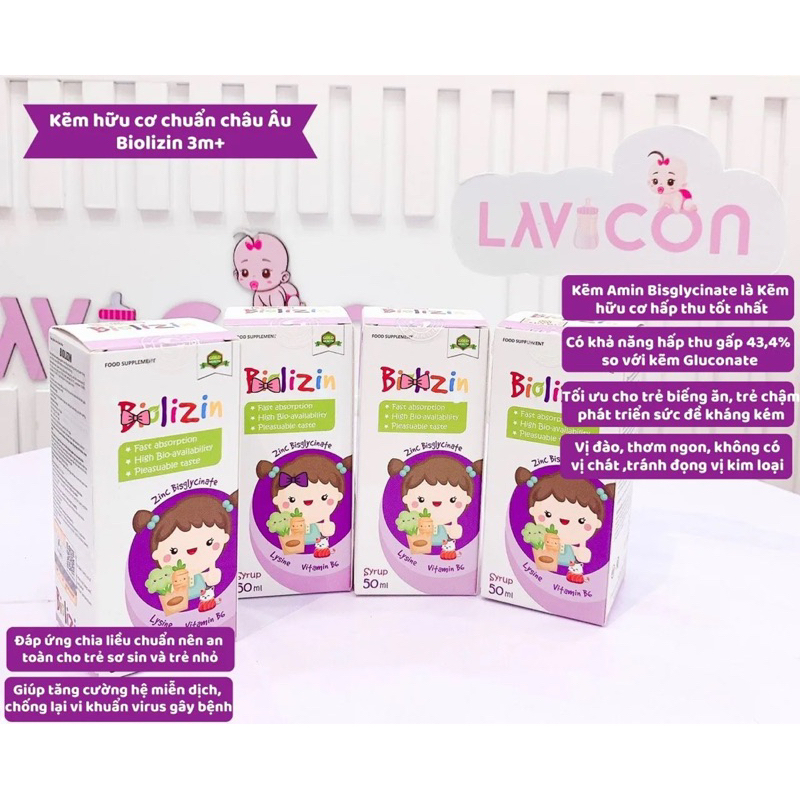 Kẽm hữu cơ BIOLIZIN hương anh đào thơm ngon,bé hấp thu tốt,đề kháng khoẻ