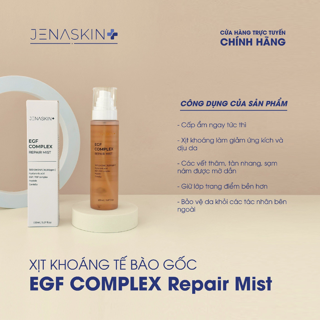Xịt Dưỡng Ẩm jenaskin EGF COMPLEXRepair Mist duy trì độ ẩm cho da, thúc đẩy tái tạo tế bào da tổn thương