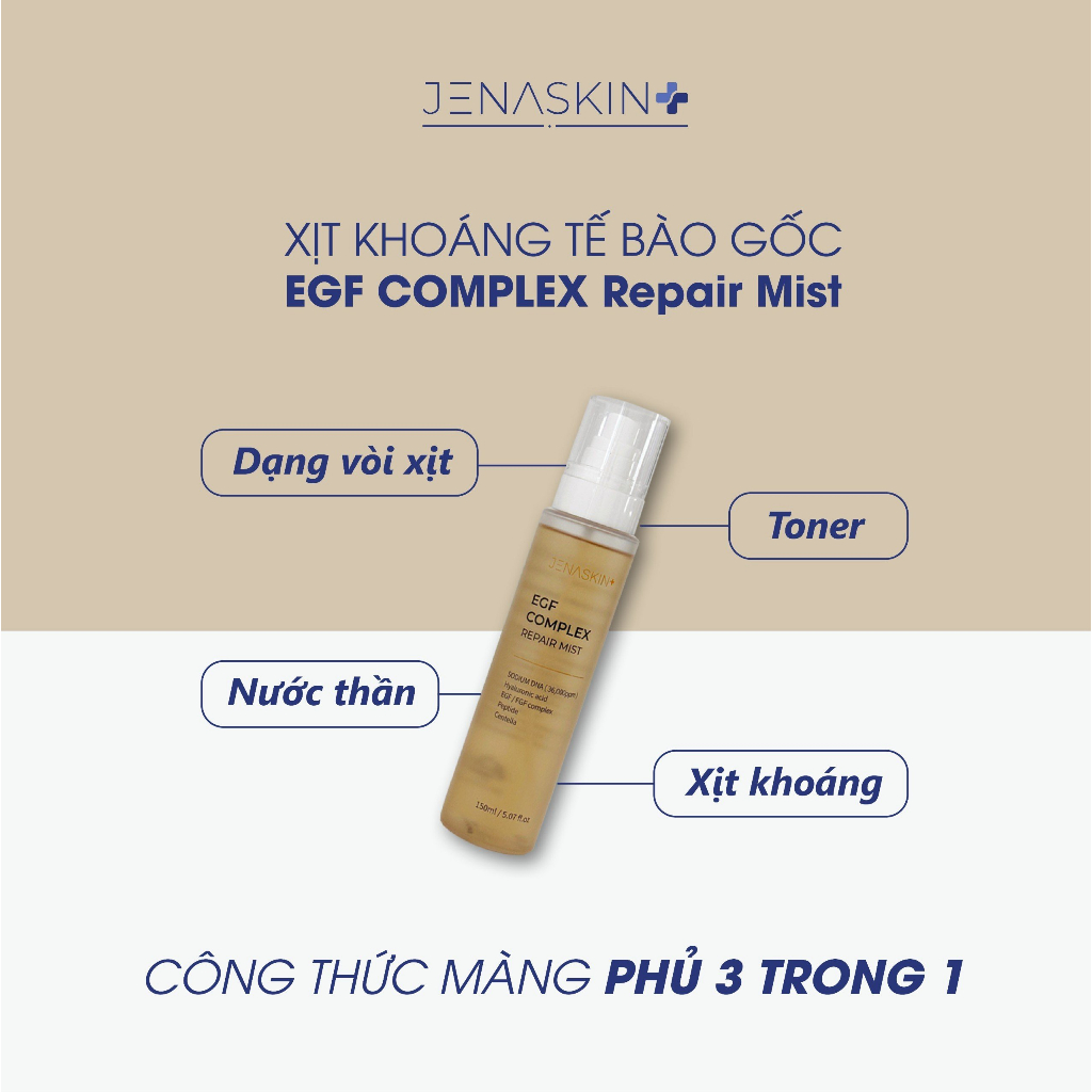 Xịt Dưỡng Ẩm jenaskin EGF COMPLEXRepair Mist duy trì độ ẩm cho da, thúc đẩy tái tạo tế bào da tổn thương