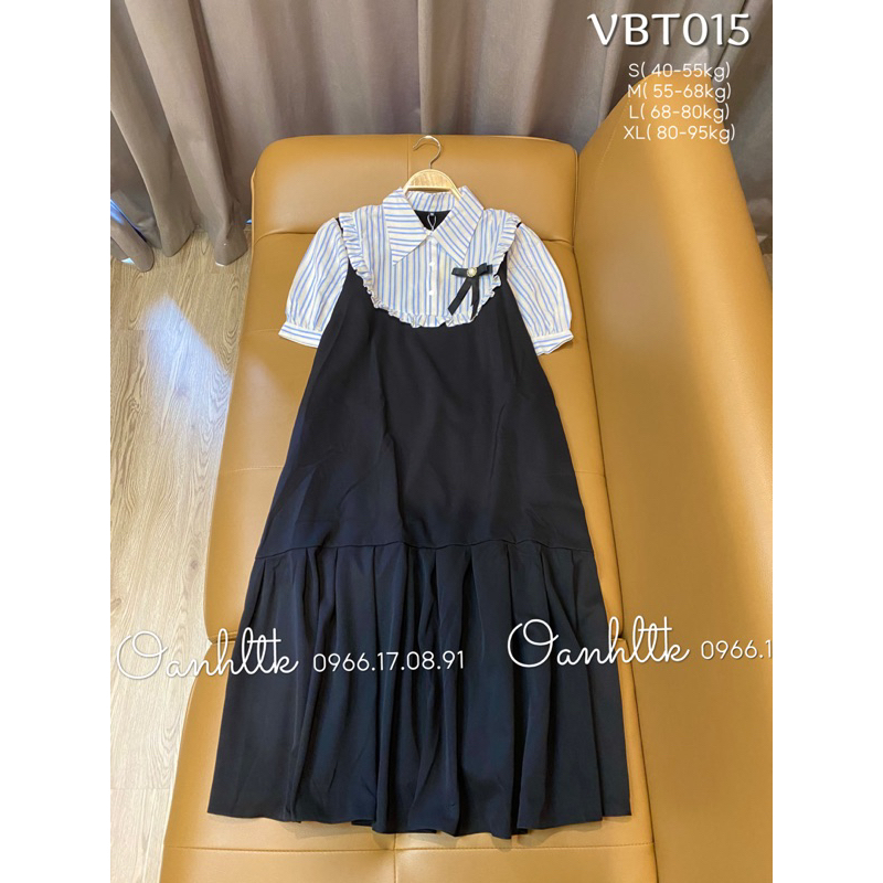 40-95kg Đầm đuôi cá cổ sơ mi pha kẻ - Đầm bầu váy bầu công sở thời trang tặng kèm nơ cài hàng thiết kế
